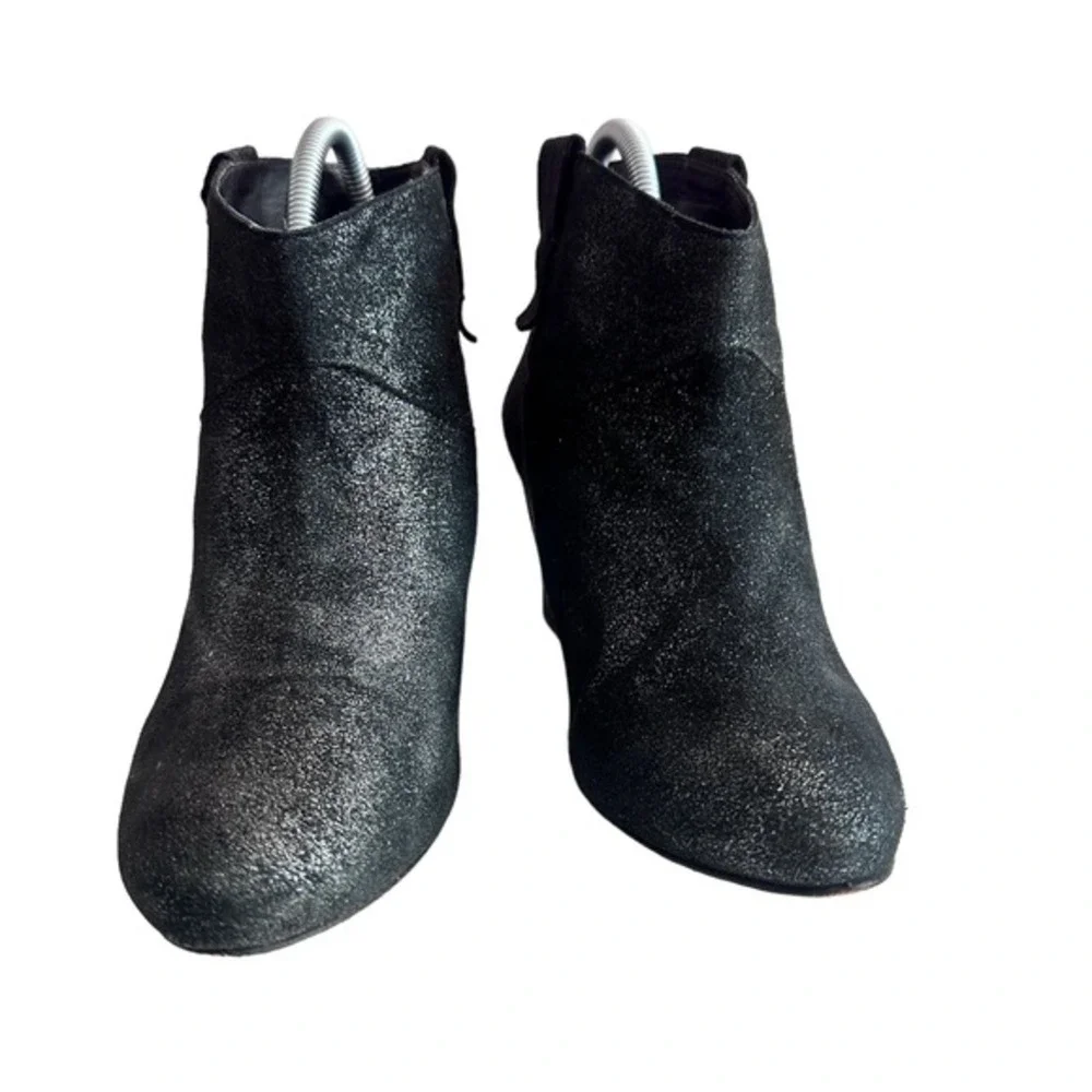 Rebecca Minkoff‎ wedge booties Sz 8 Black Metallic Silver Nubuck
